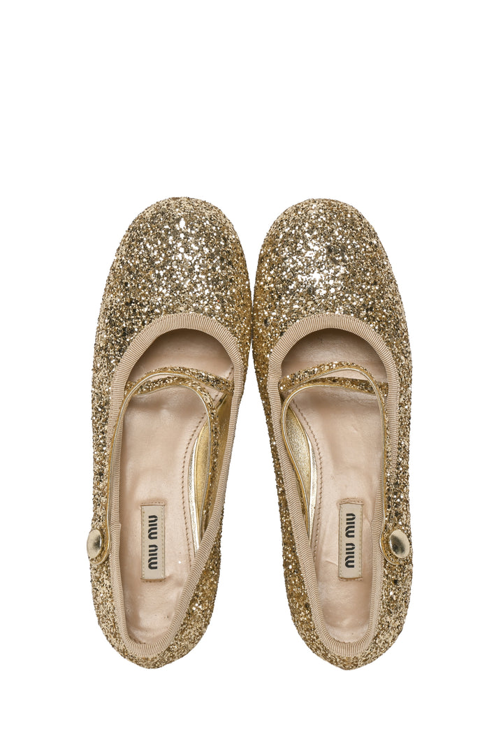 Miu Miu Size 37.5 Glittered Mary Jane Flats