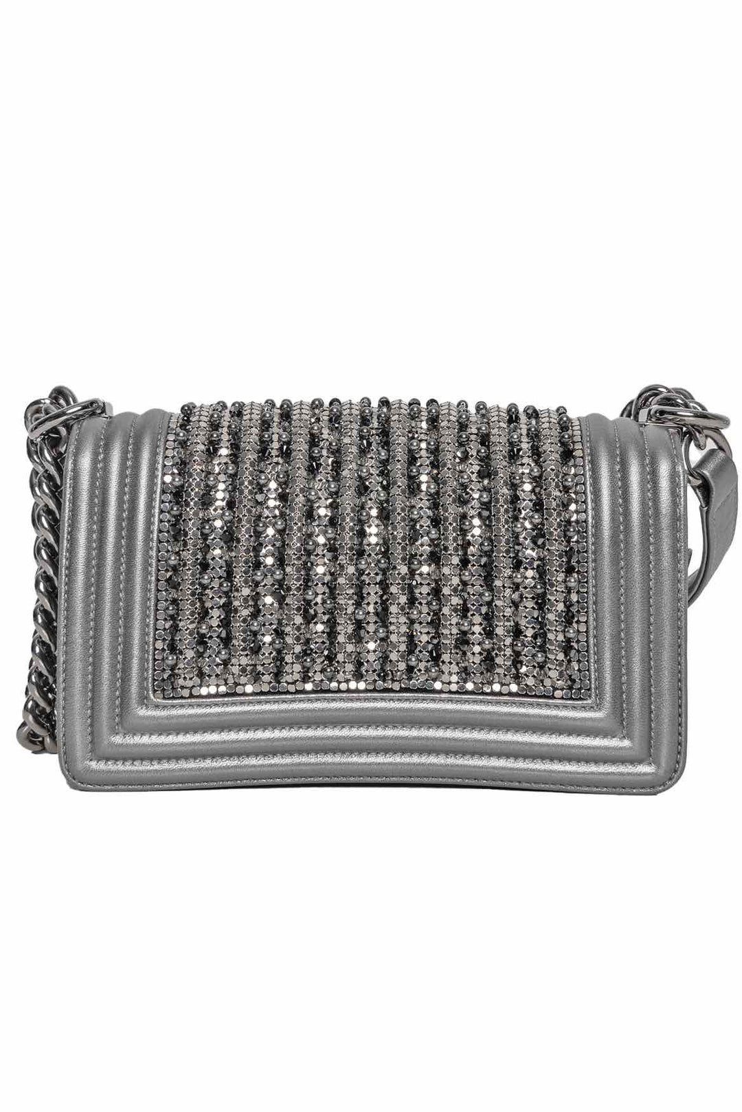 Chanel 2015 Glass Pearl Embellished Metallic Lambskin Small Boy Bag