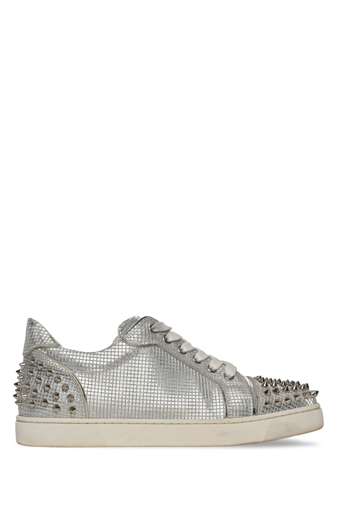 Christian Louboutin Size 40 Silver Mirrored & Studded Vieira 2 Sneaker