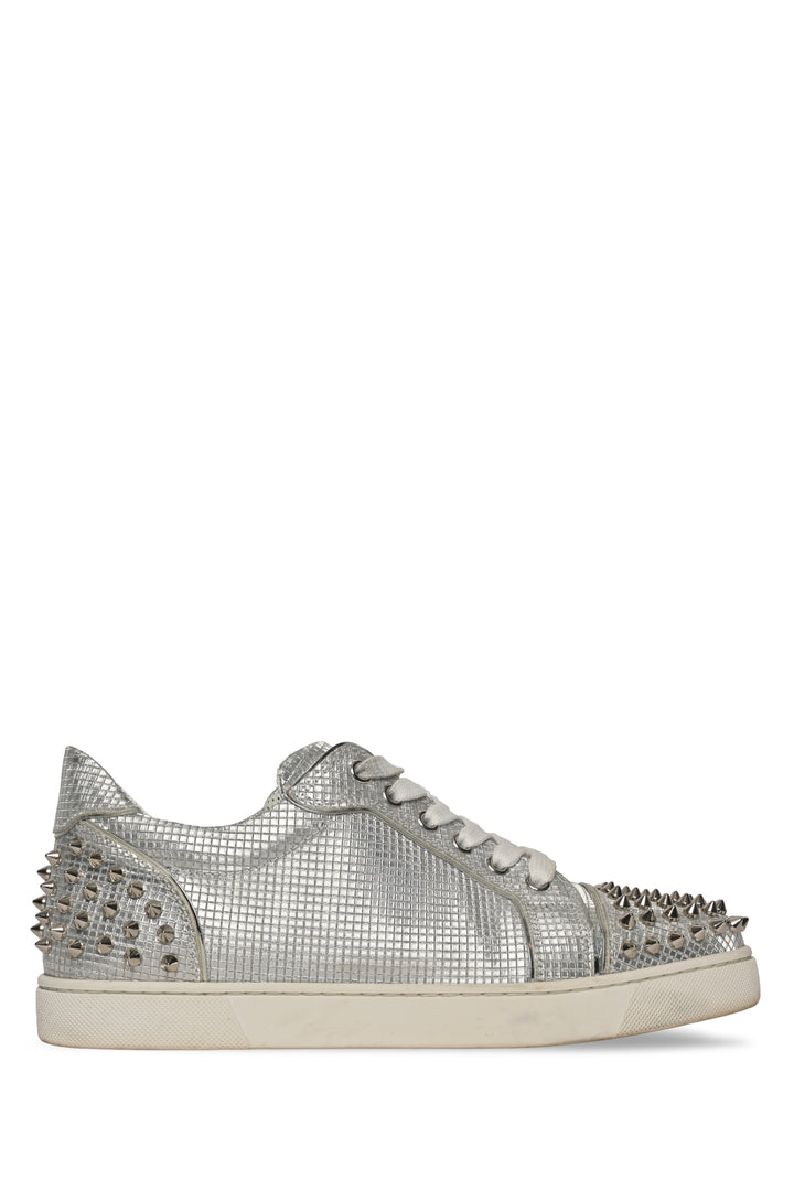 Christian Louboutin Size 40 Silver Mirrored & Studded Vieira 2 Sneaker
