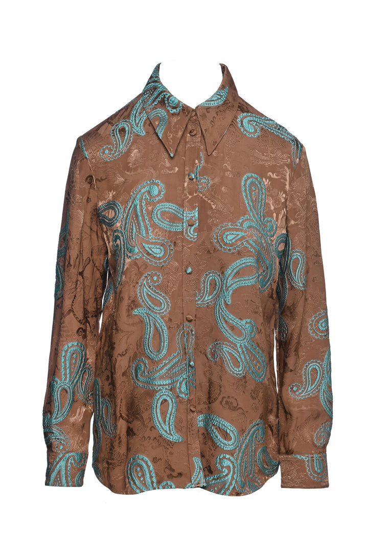 Tory Burch Size 4 Satin Paisley Embroidered Shirt