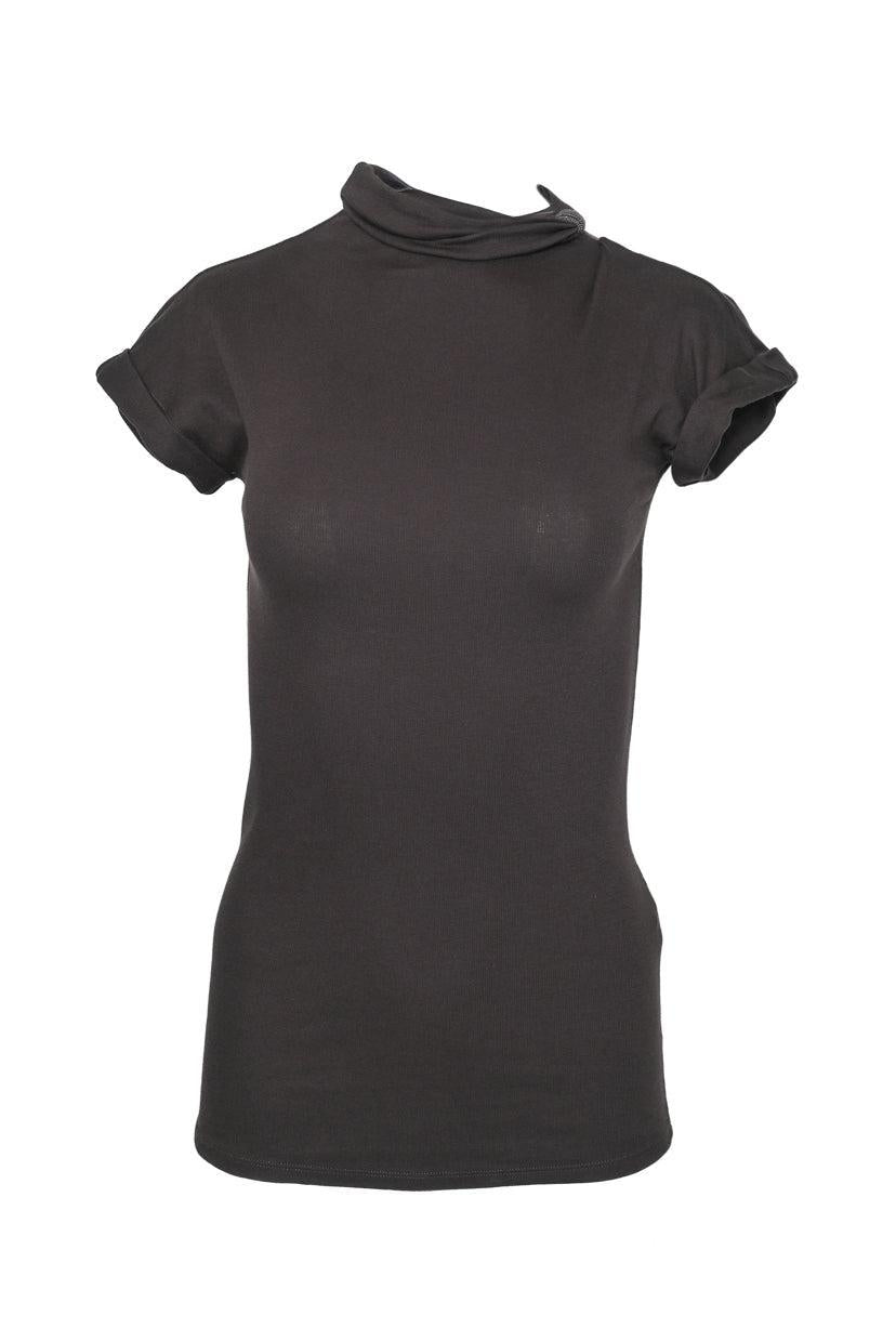 Brunello Cucinelli Size S Gathered Embellished Turtleneck T-Shirt