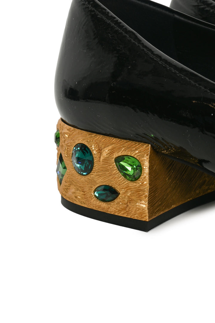 Prada Size 40 Patent Leather Jeweled Loafers