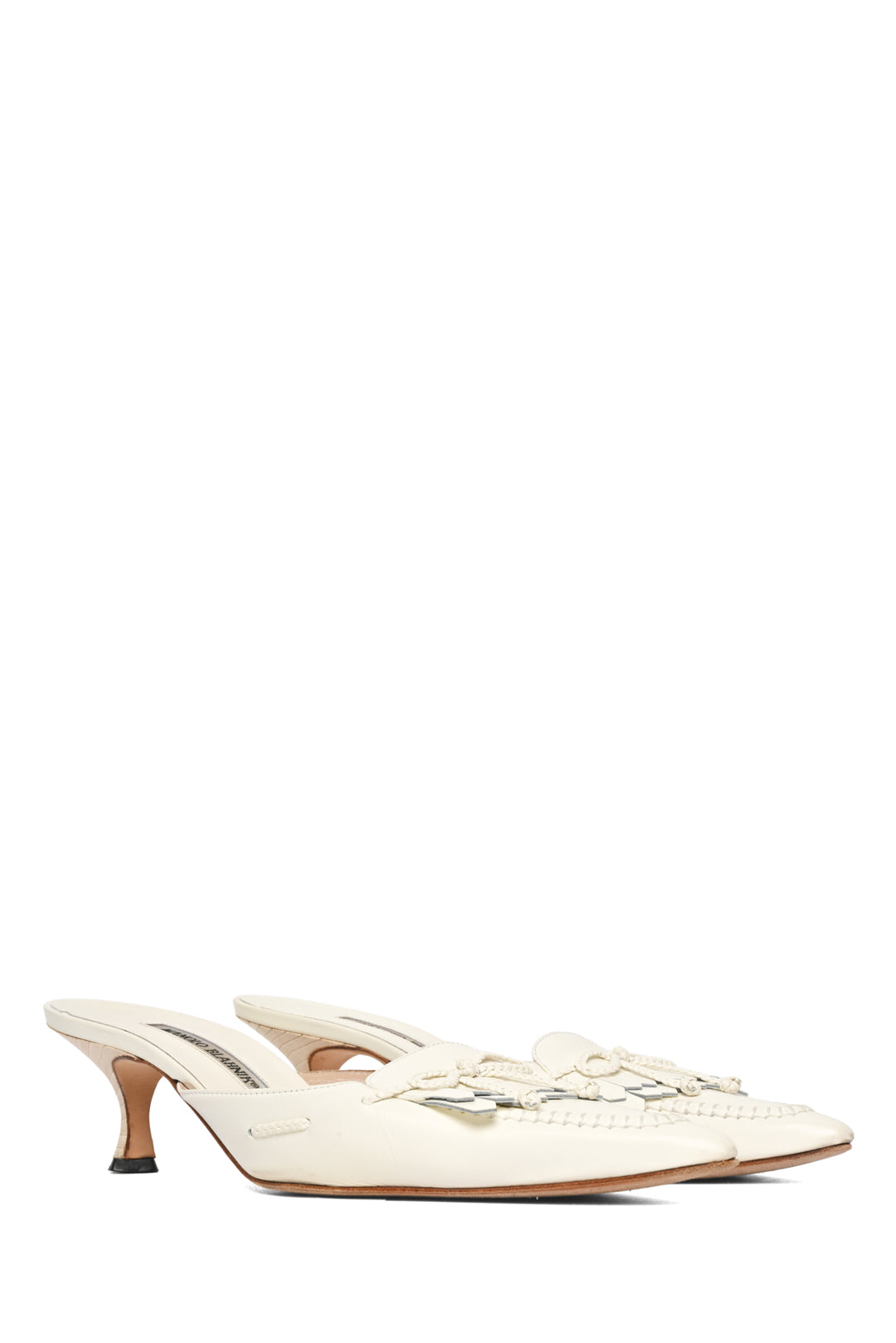 Manolo Blahnik Size 38.5 Fringe Bow Mules