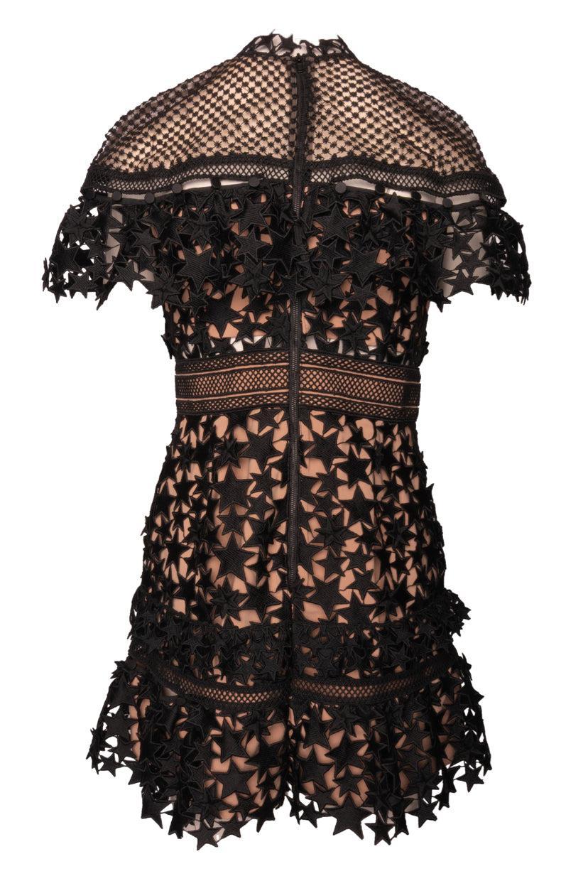 Self Portrait Size 8 Yoke Ruffled Star Lace Mini Dress