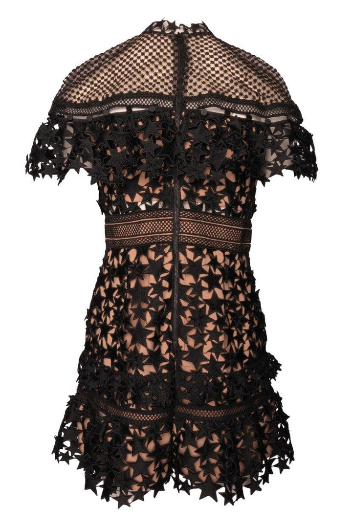 Self Portrait Size 8 Yoke Ruffled Star Lace Mini Dress