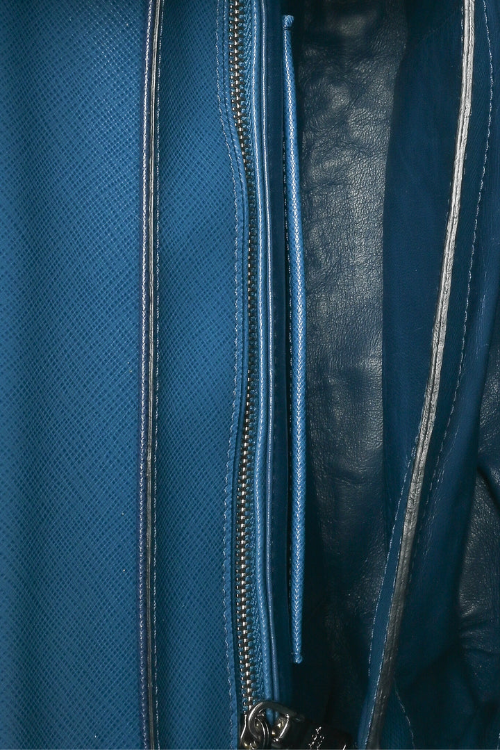 Prada 2015 Bicolor Saffiano Sound Lock Top Handle Satchel