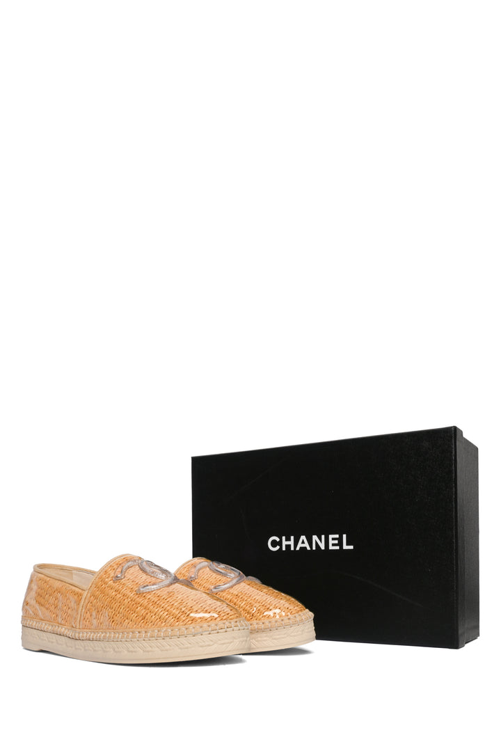 Chanel Size 38 Spring Summer 2019 Straw & PVC CC Logo Espadrille Flats