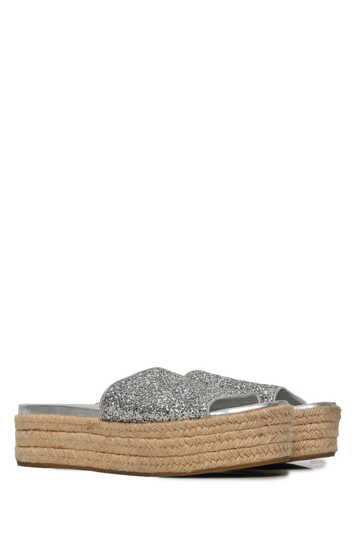 Miu Miu Size 42 Glitter Platform Espadrille Slide Sandals