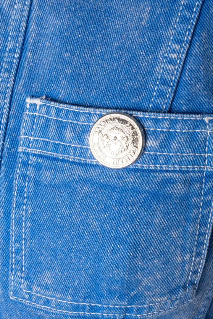 Balmain Size 36 Collarless Acid Wash Denim Jacket