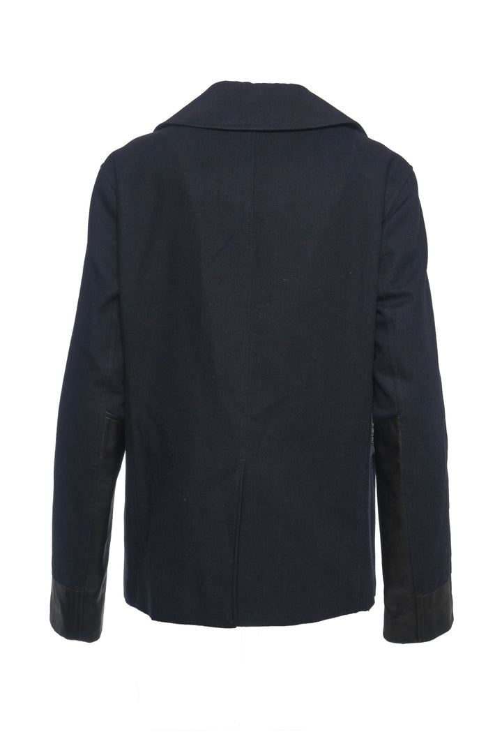 Sandro Size S Leather Trim Double Breasted Coat
