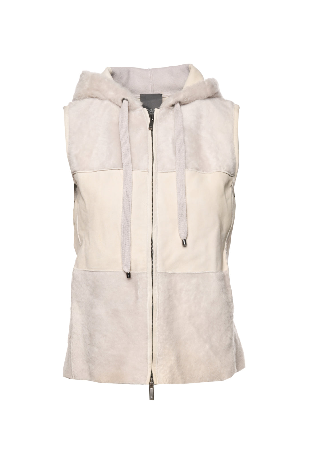 Lorena Antoniazzi Size 40 Shearling & Leather Patchwork Hooded Vest
