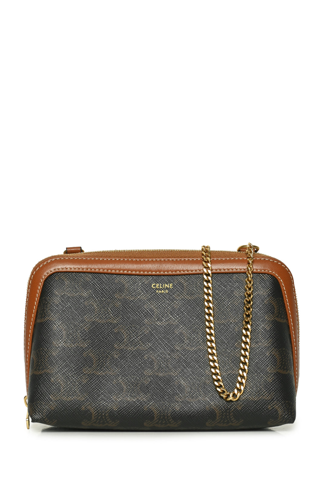 Celine Triomphe Canvas & Lambskin Clutch On Chain Crossbody