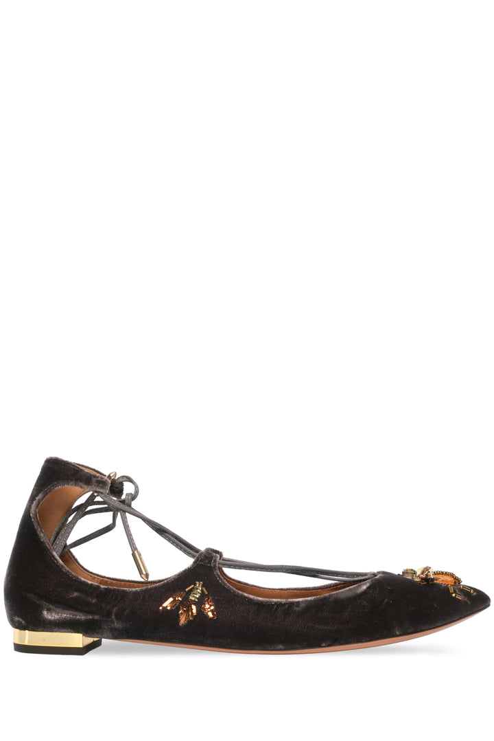 Aquazzura Size 36 Christy Fauna Embellished Velvet Flats