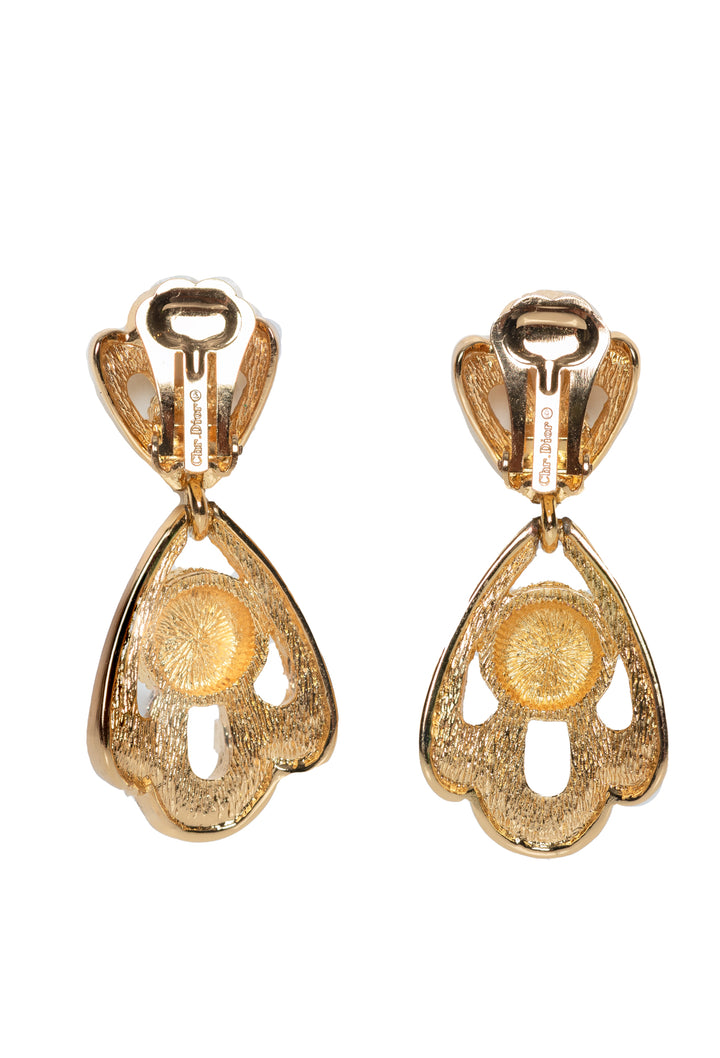 Christian Dior Embellished Drop Clip On Earrings