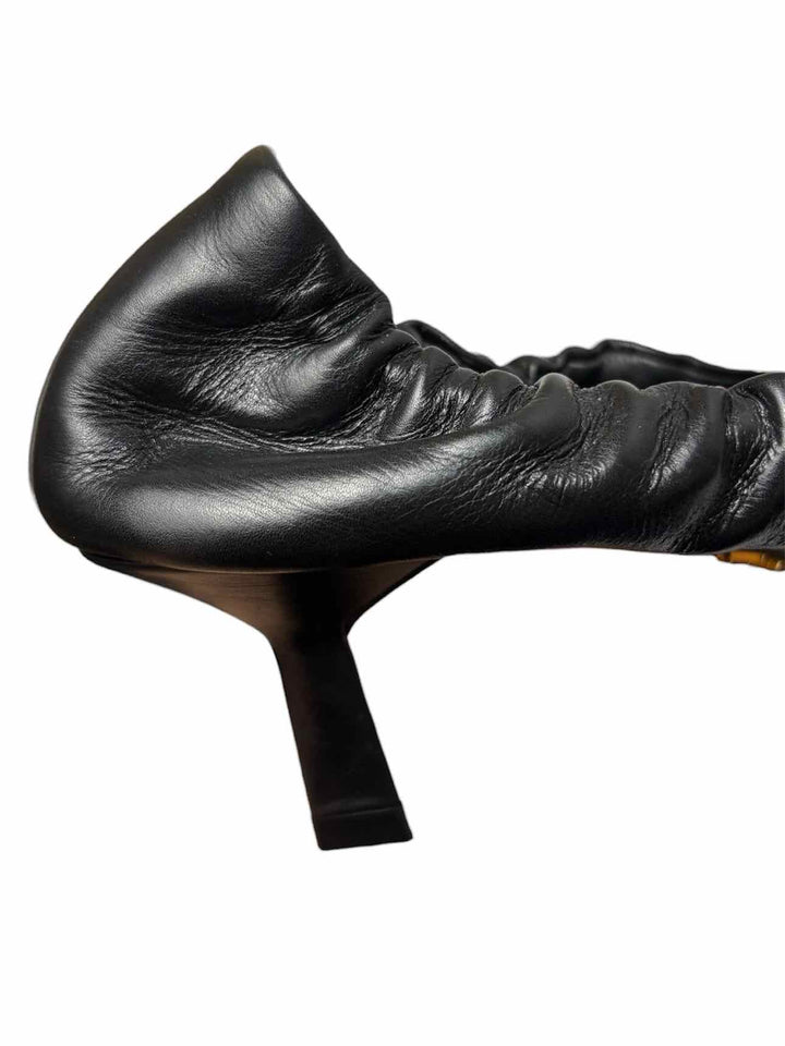 Prada Size 37 Logo Leather Kitten Heel Pumps