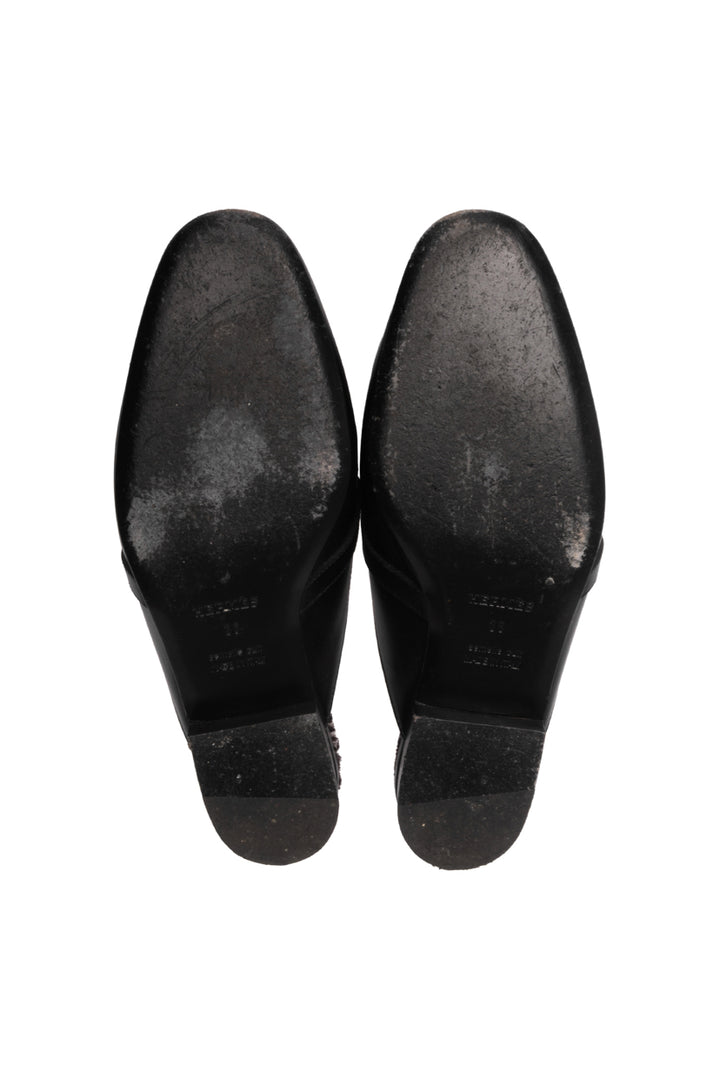 Hermes Size 38 Toile Calfskin Fringe Oz Mules