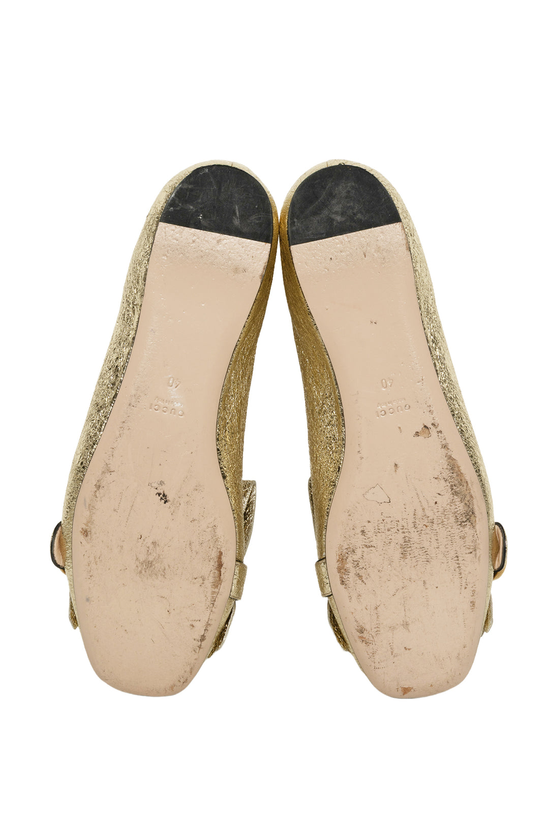 Gucci Size 40 Gold Foil GG Marmont Fringe Flat