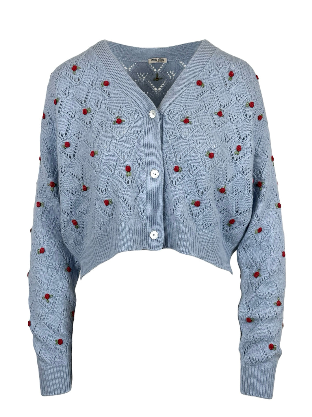 Miu Miu Size 42 2020 Rose Embroidered Cashmere Cardigan