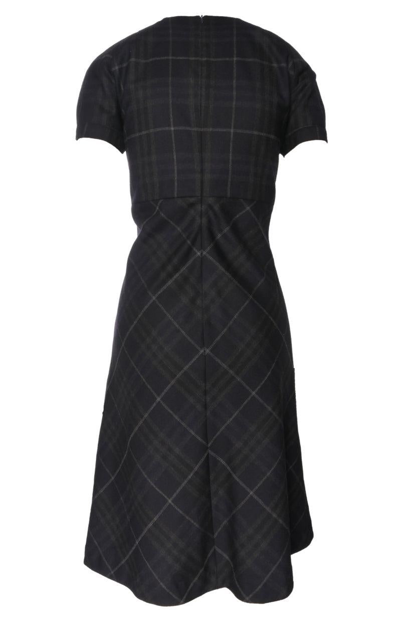 Burberry London Size 8 Short Sleeve Plaid Wool Dress