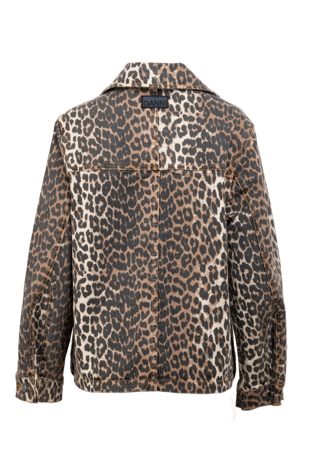Ganni Size 36 Leopard Print Denim Jacket