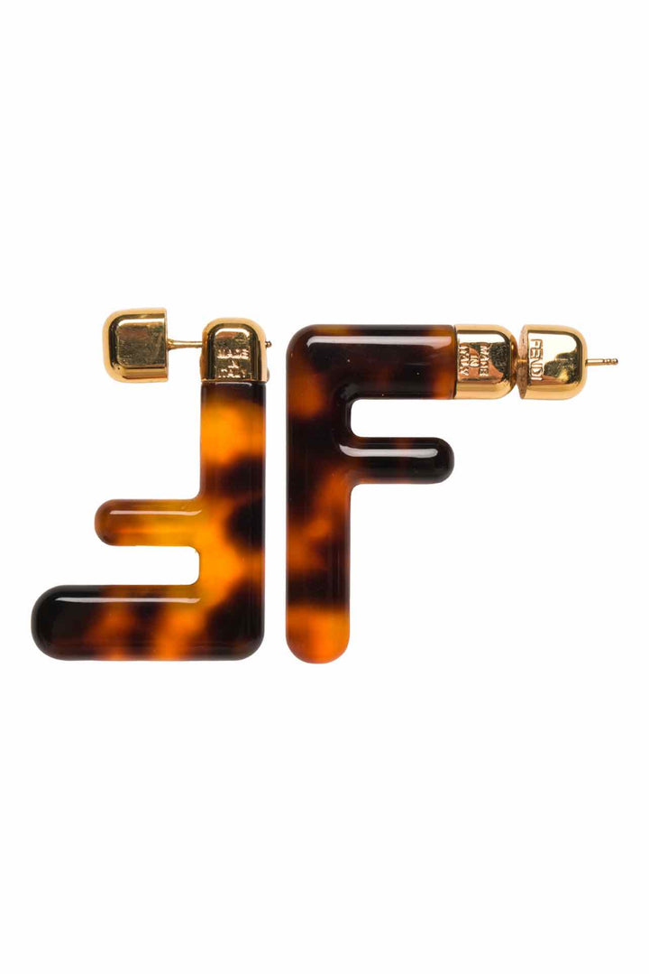 Fendi Tortoiseshell Resin FF Logo Earrings