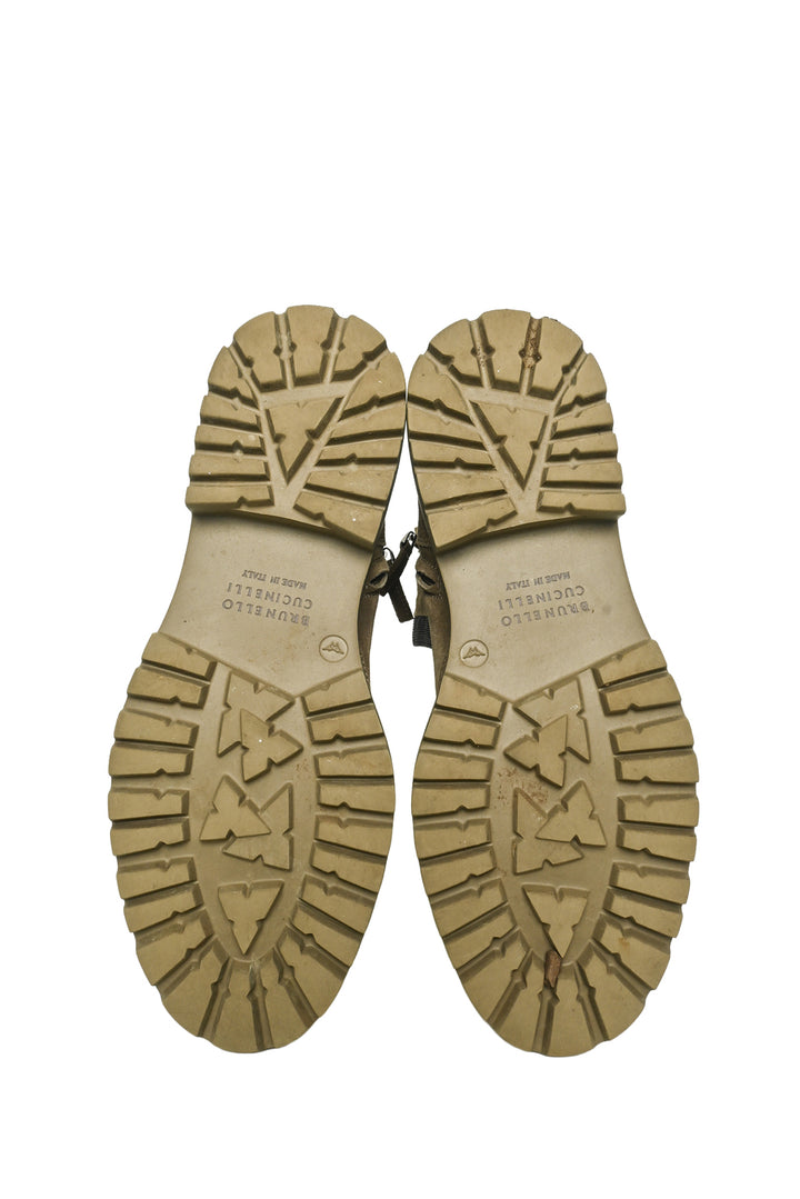 Brunello Cucinelli Size 39 Monili Trim Suede Lace Up Boots