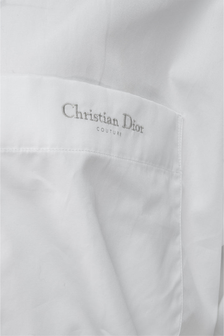 Dior Size 42 Oversized Logo Pocket Button Up Blouse