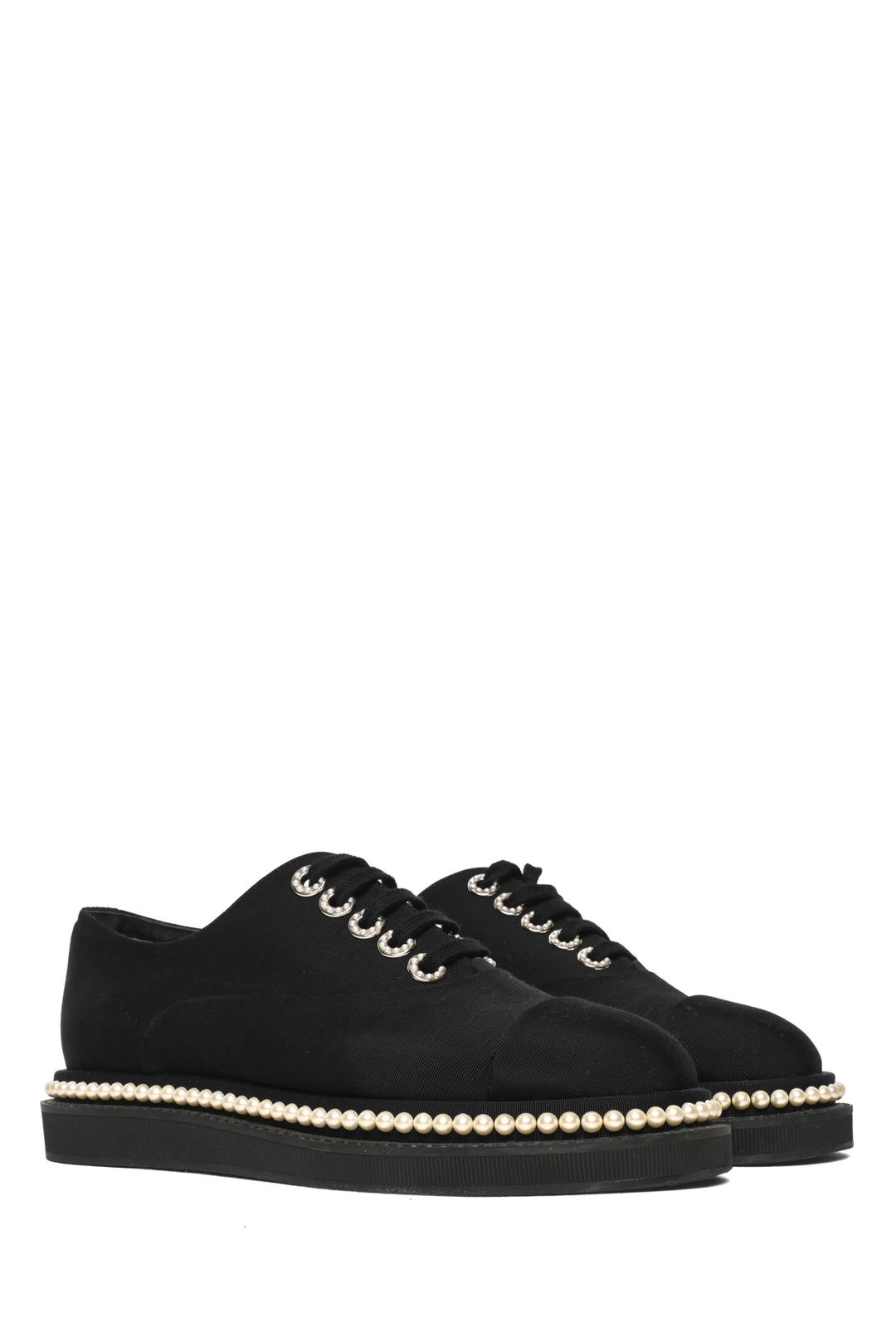Chanel Size 37 2017 Pearl Lace Up Loafers