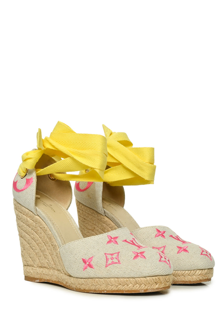 Louis Vuitton Size 38 Canvas Monogram Starboard Wedge Espadrilles
