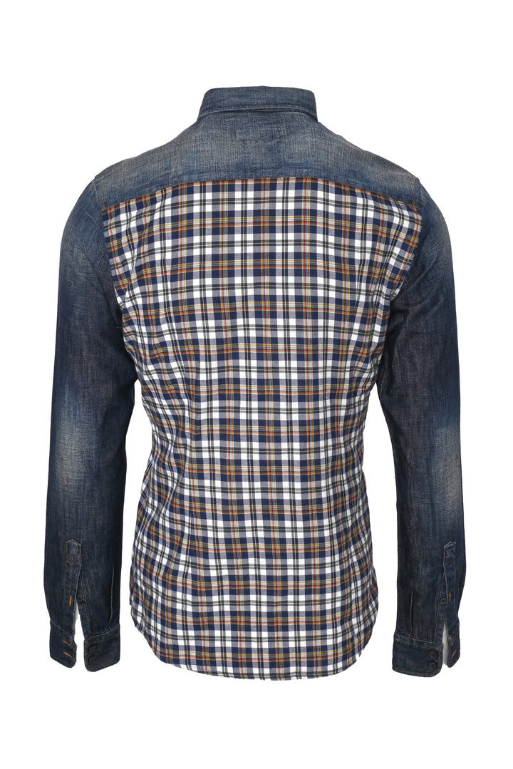 Dolce & Gabbana Size S Men's Sicilia Denim & Plaid Shirt Long Sleeve