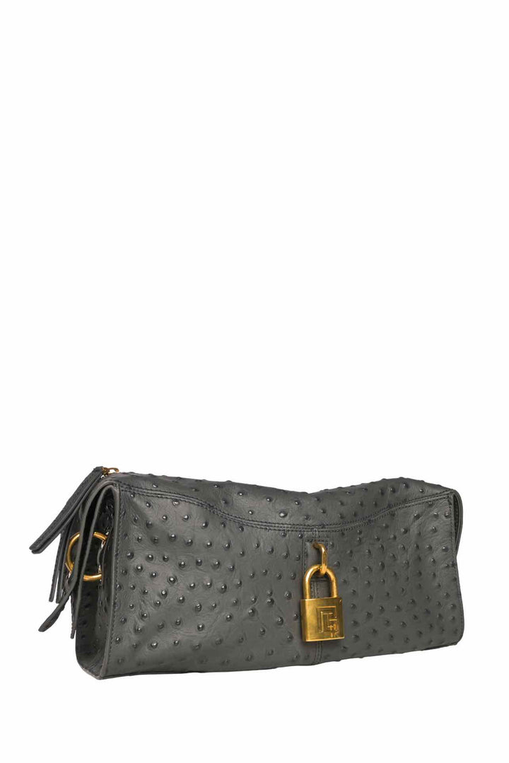 Balmain Pulse Ostrich-Effect Leather Shoulder Bag