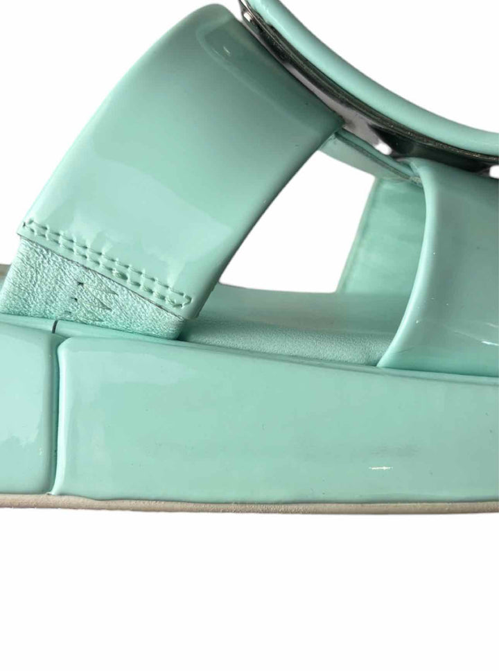 Roger Vivier Size 37 Buckle-Embellished Patent Leather Slide Mule Sandals