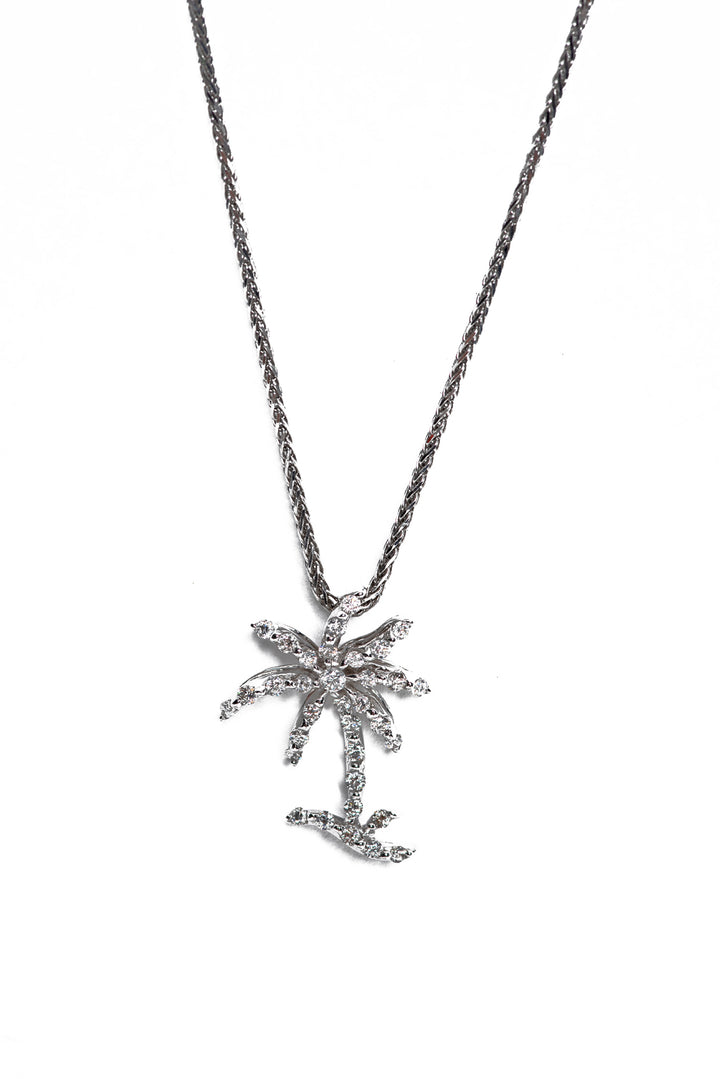 18k White Gold Diamond Palm Tree Necklace