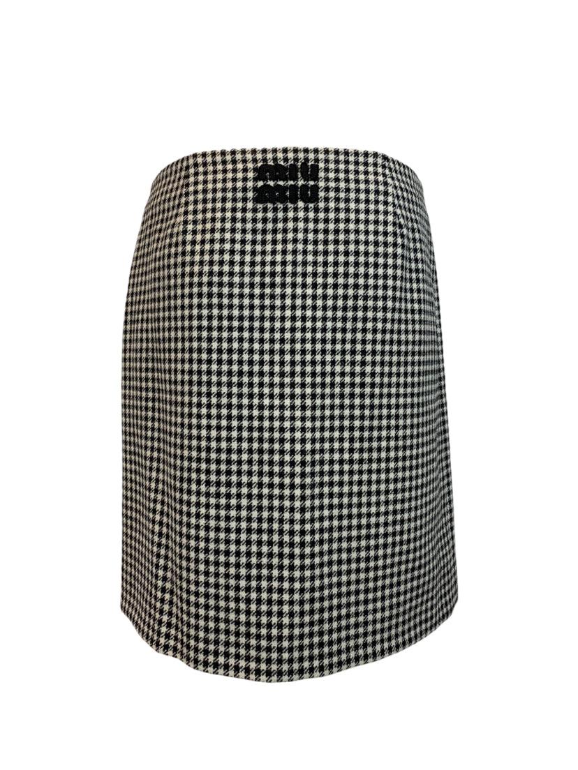 Miu Miu Size 40 2023 Houndstooth Logo Skirt