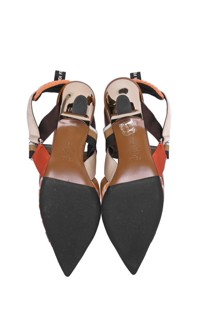 Fendi Size 39 Brown and Orange PVC Colibri Slingback Pumps
