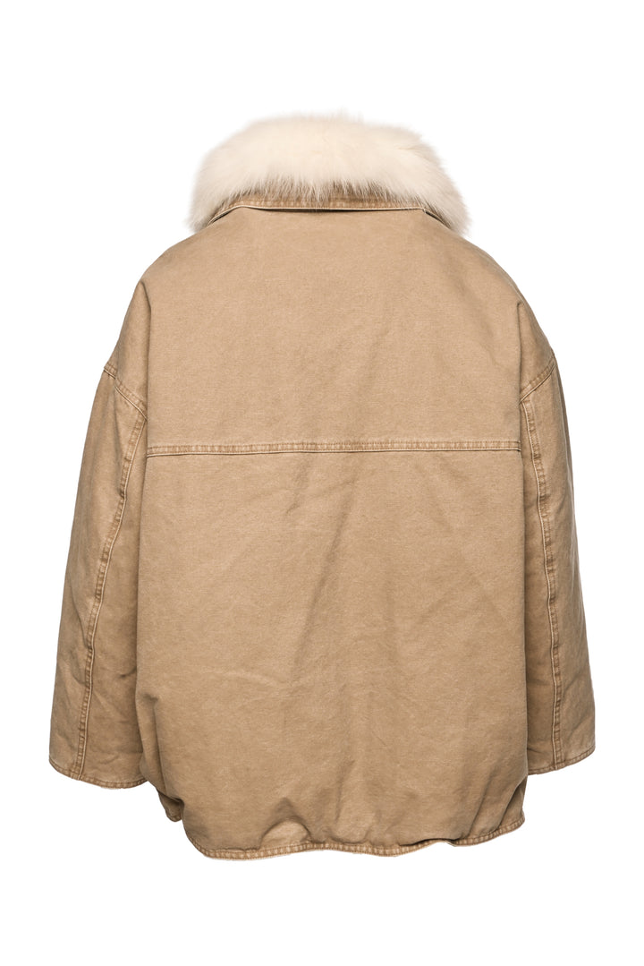 MSBEAST Size S  Fox Fur Trim Down Denim Jacket
