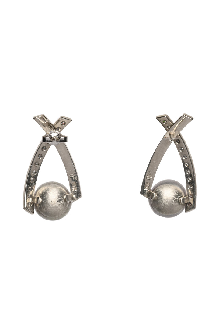 18K White Gold Pearl & Multi-Diamond Earrings