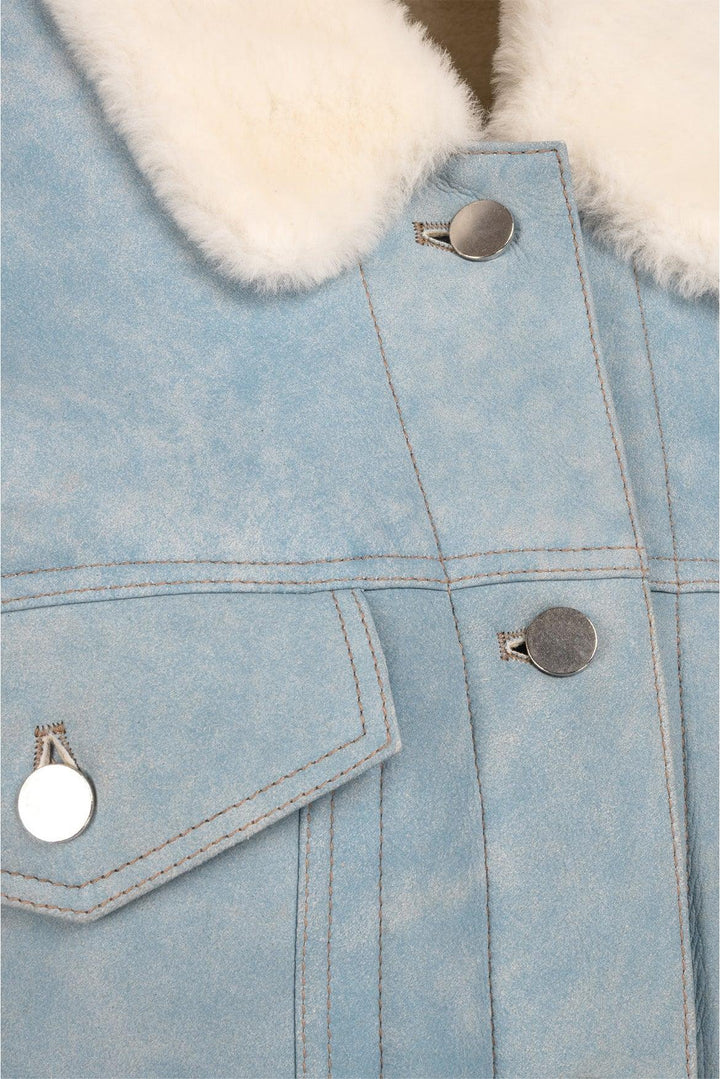Alexander Wang Size S Oversized Shearling Denim-look Leather Jacket