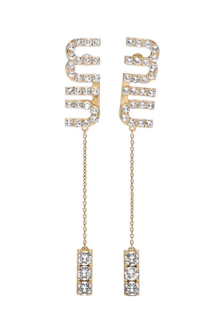 Miu Miu Crystal Logo Embellished Drop Earrings