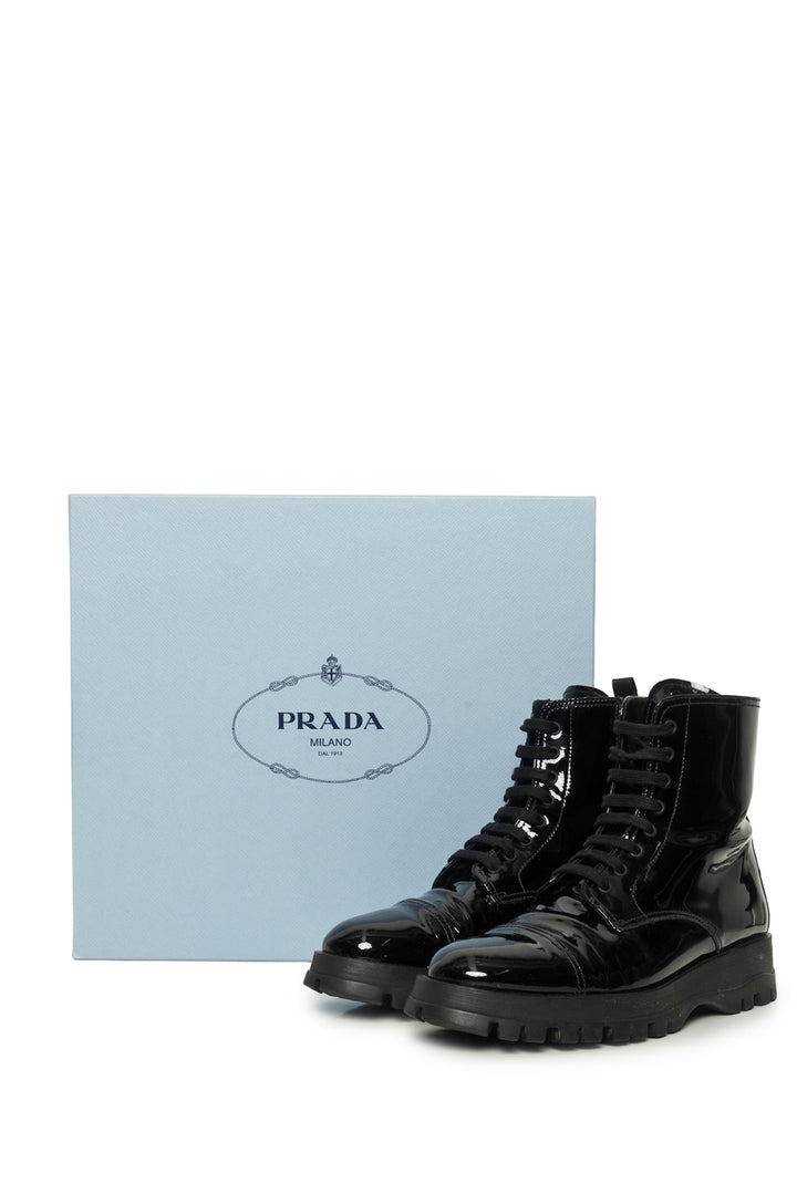 Prada Size 39 Calzature Donna Patent Leather Combat Boots