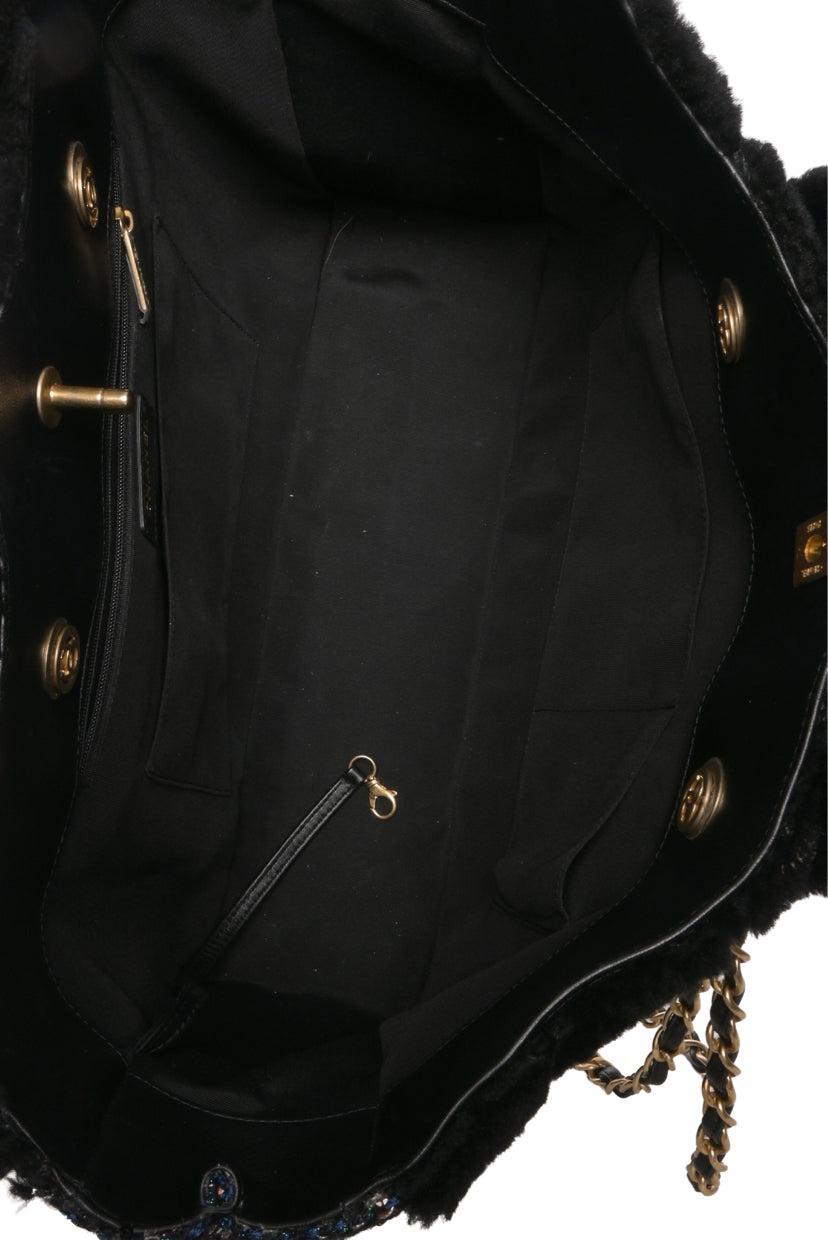 Chanel 2020 Shearling Sequin Tweed Shopper Tote