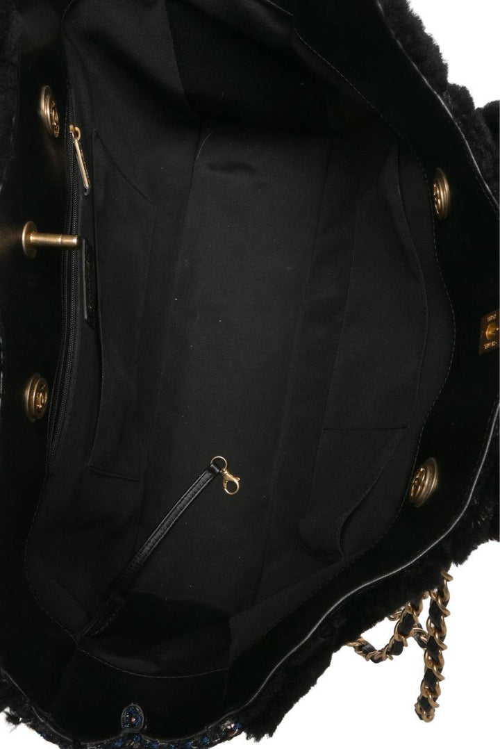 Chanel 2020 Shearling Sequin Tweed Shopper Tote