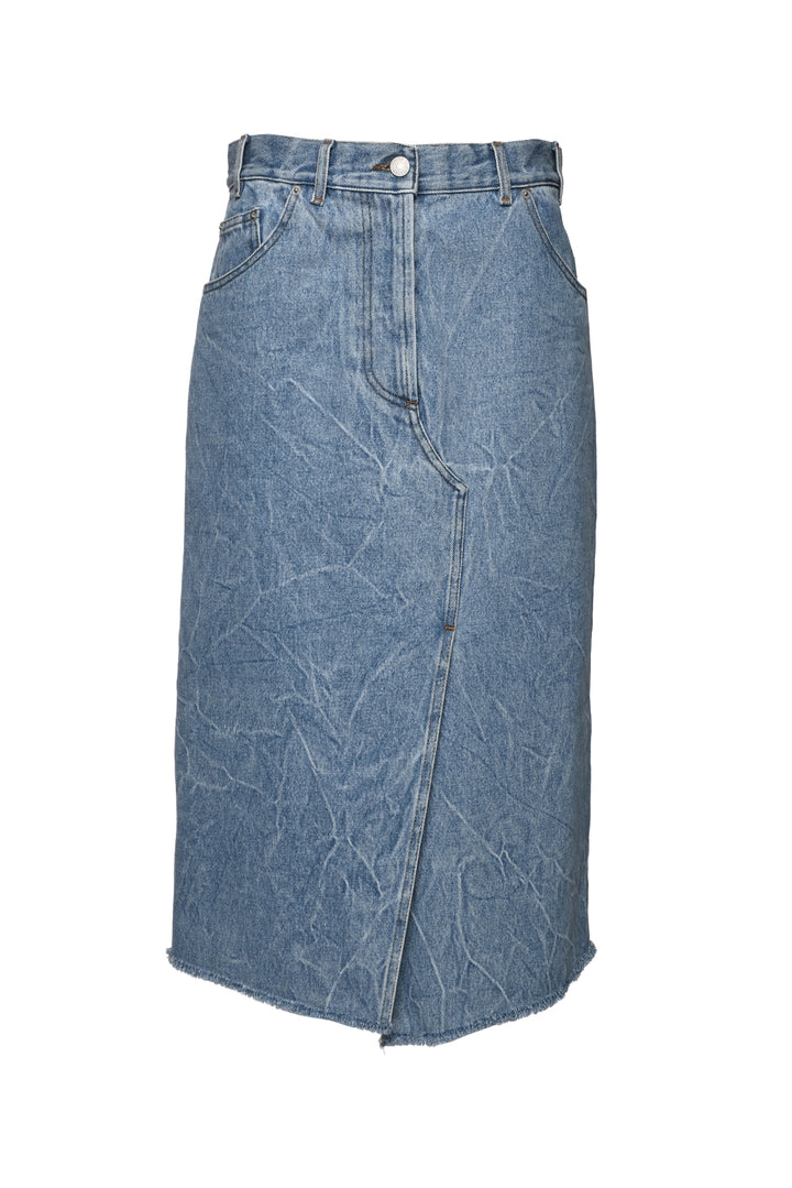 Dries Van Noten Size 38 Raw Edge Denim Midi Skirt