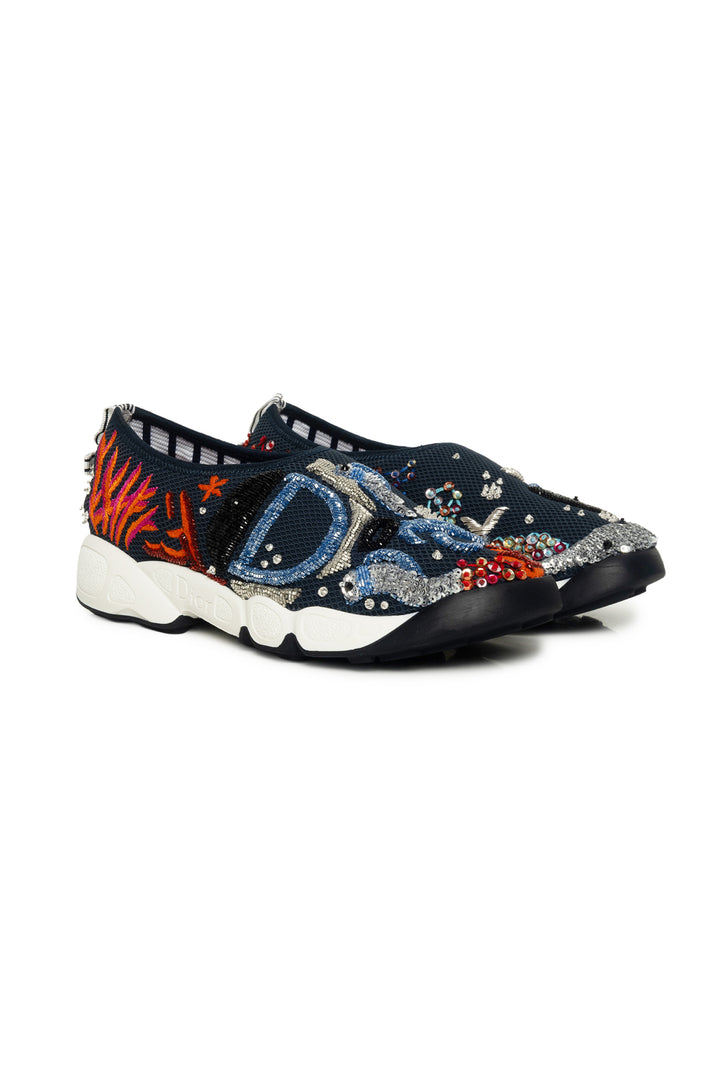 Dior Size 35.5 Ocean Embroidered Mesh Fusion Sequin & Bead Embellished Sneaker
