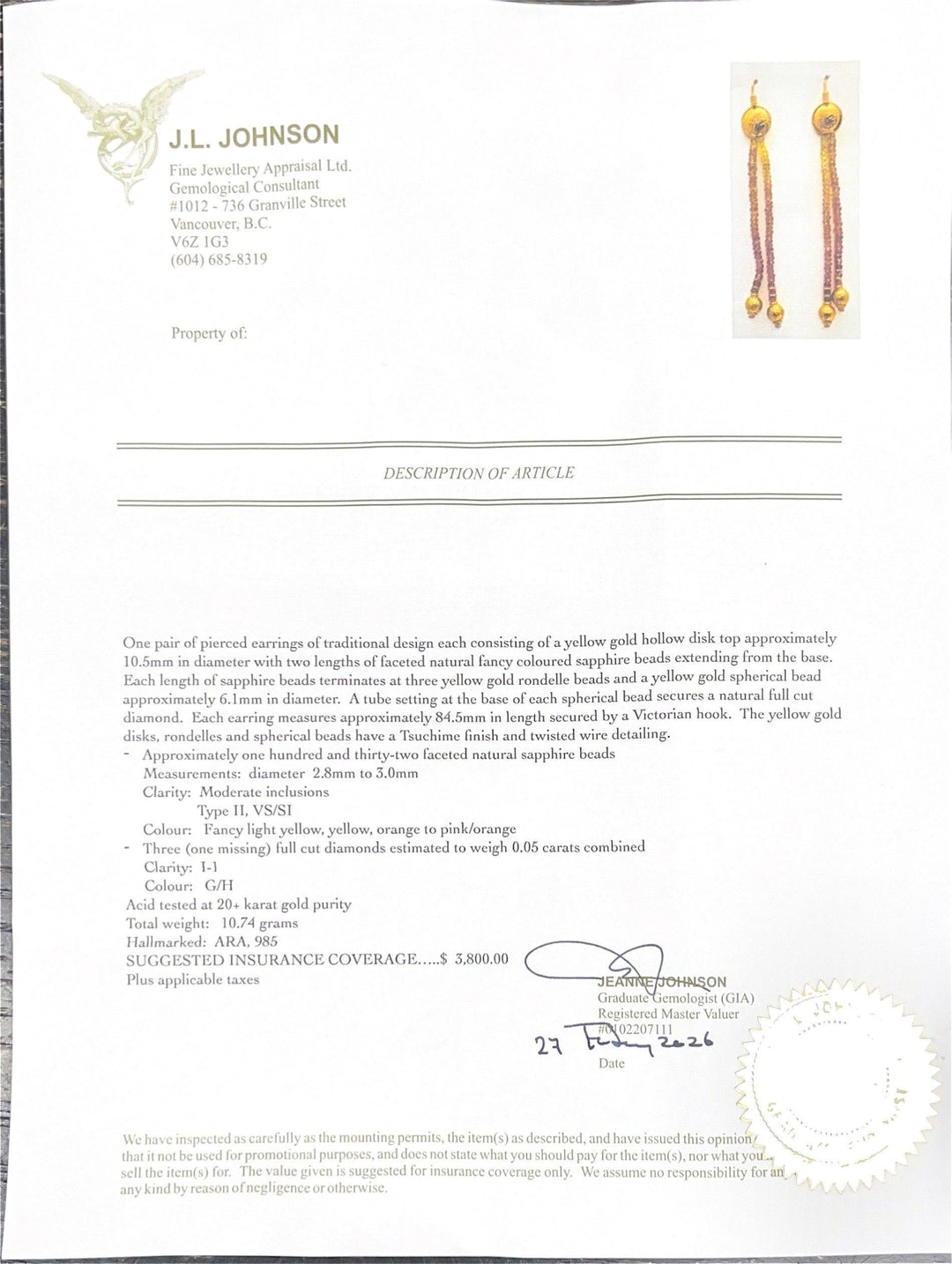 20+K Yellow Gold Sapphire Beaded Dangle Earrings