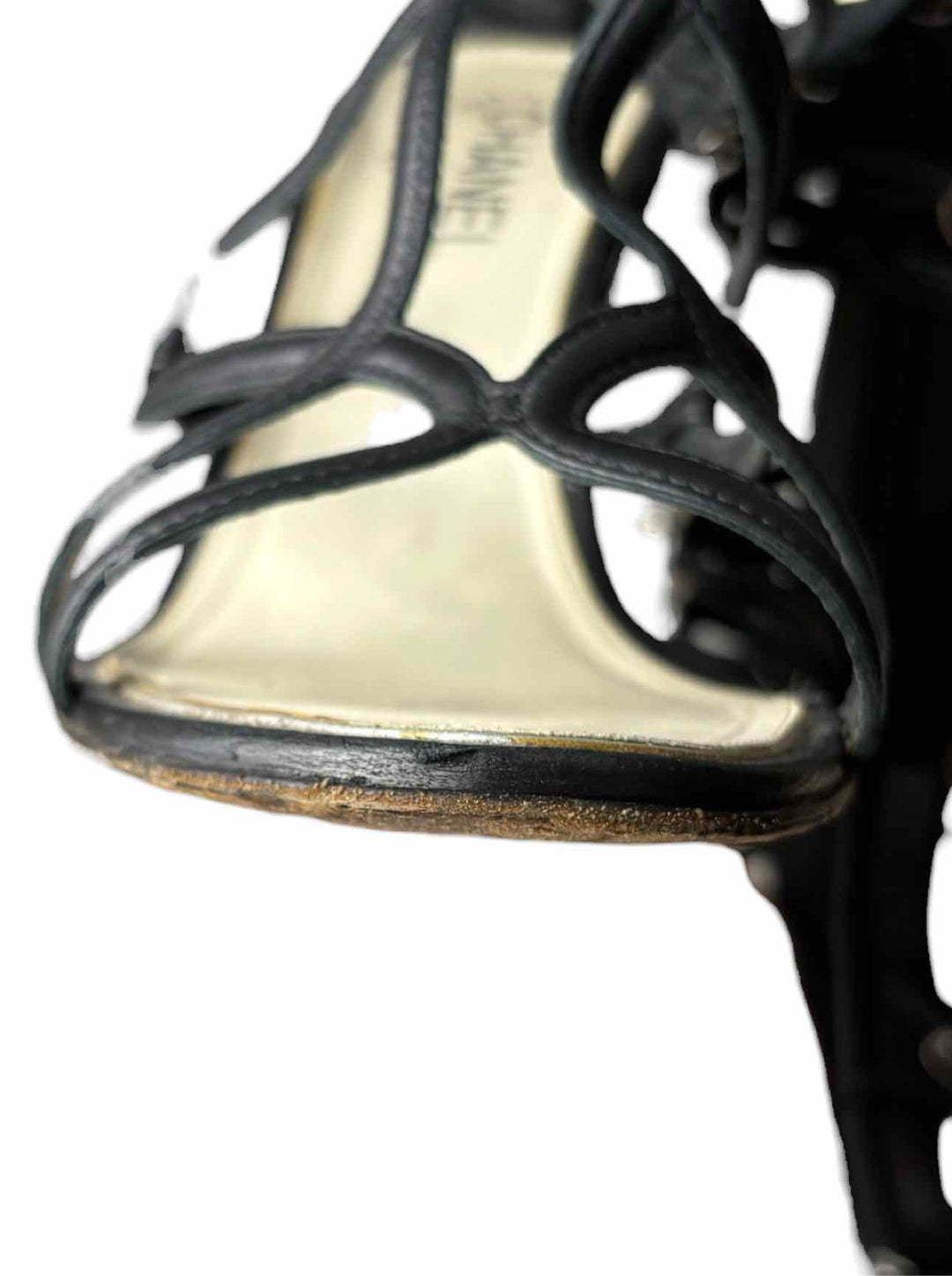 Chanel Size 38 Leather Gladiator Wedge Sandals