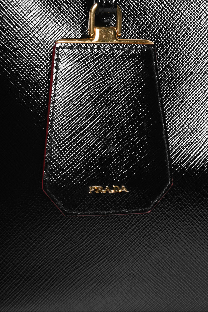 Prada Saffiano Vernice Leather Medium Double Tote