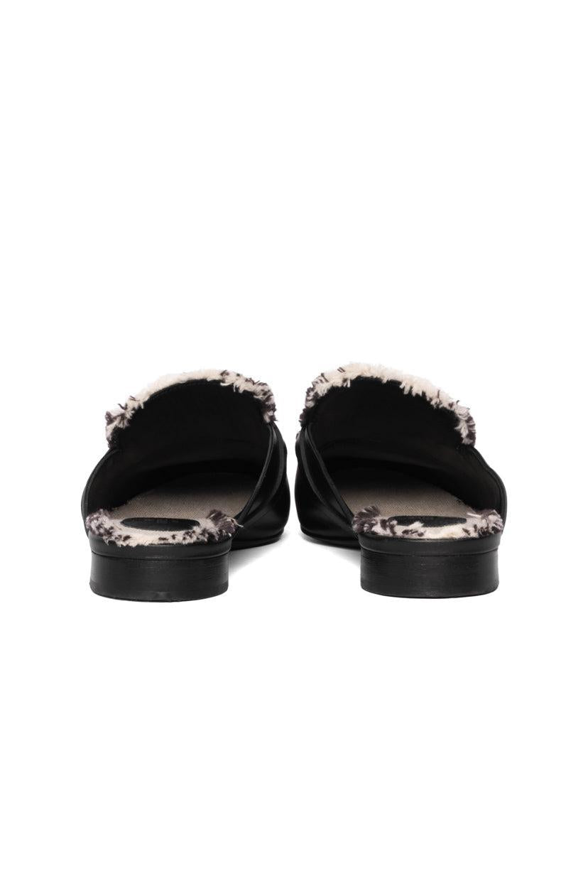 Hermes Size 38 Toile Calfskin Fringe Oz Mules