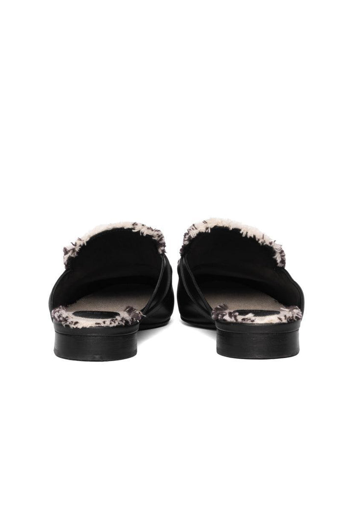 Hermes Size 38 Toile Calfskin Fringe Oz Mules